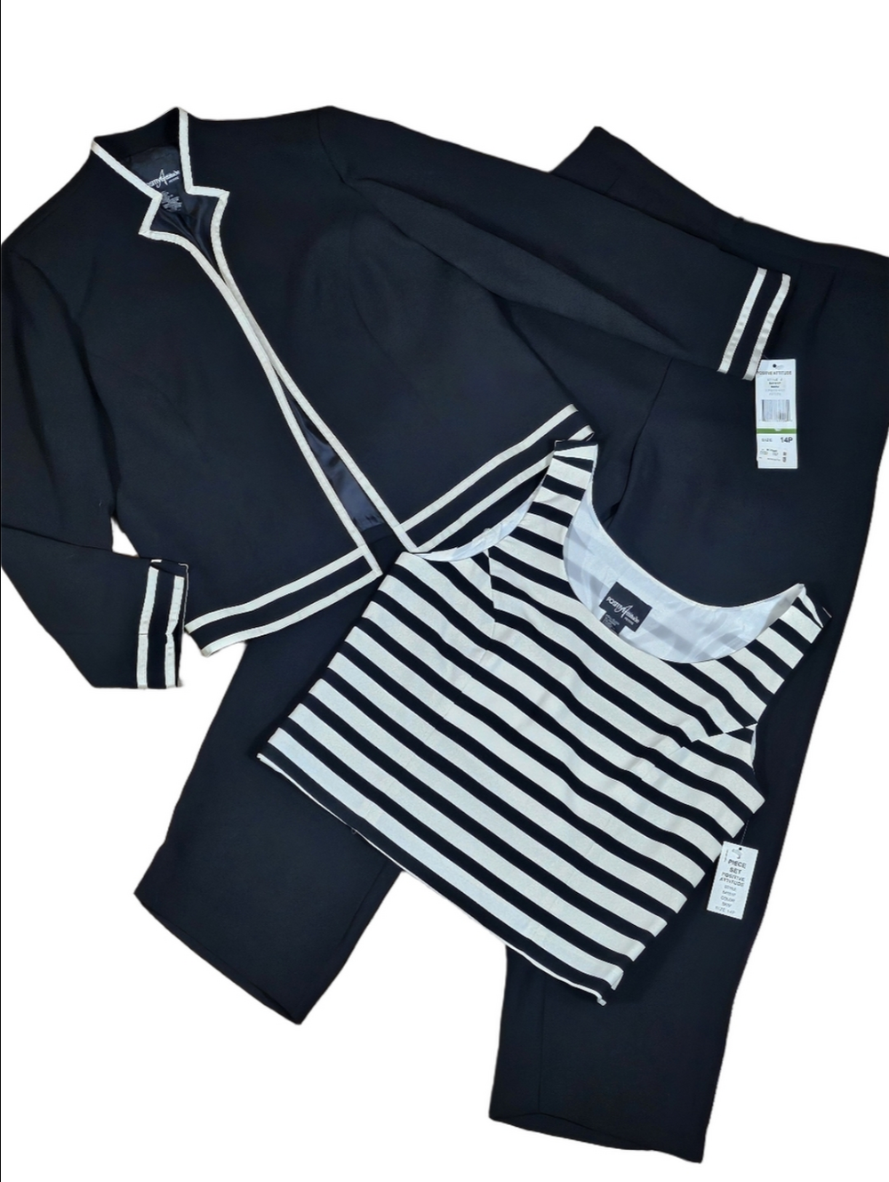 Vintage NWT Positive Attitude Petite 3 Piece Black Ivory Coordinating Suit Set